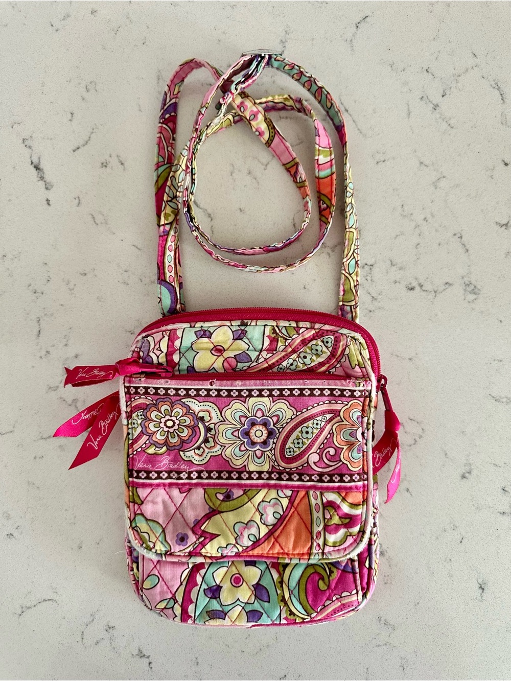 Vera Bradley Pink Multi Paisley Quilted Crossbody
